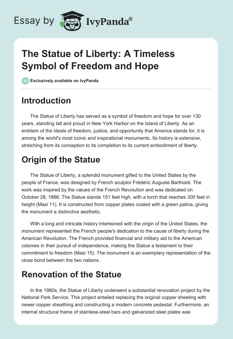 The Statue of Liberty: A Timeless Symbol of Freedom and Hope. Page 1