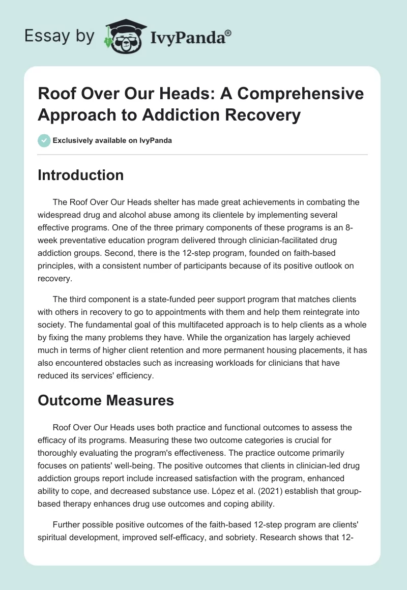 Roof Over Our Heads: A Comprehensive Approach to Addiction Recovery. Page 1