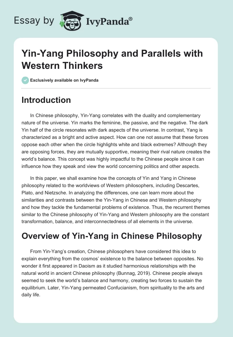 Yin-Yang Philosophy and Parallels with Western Thinkers. Page 1