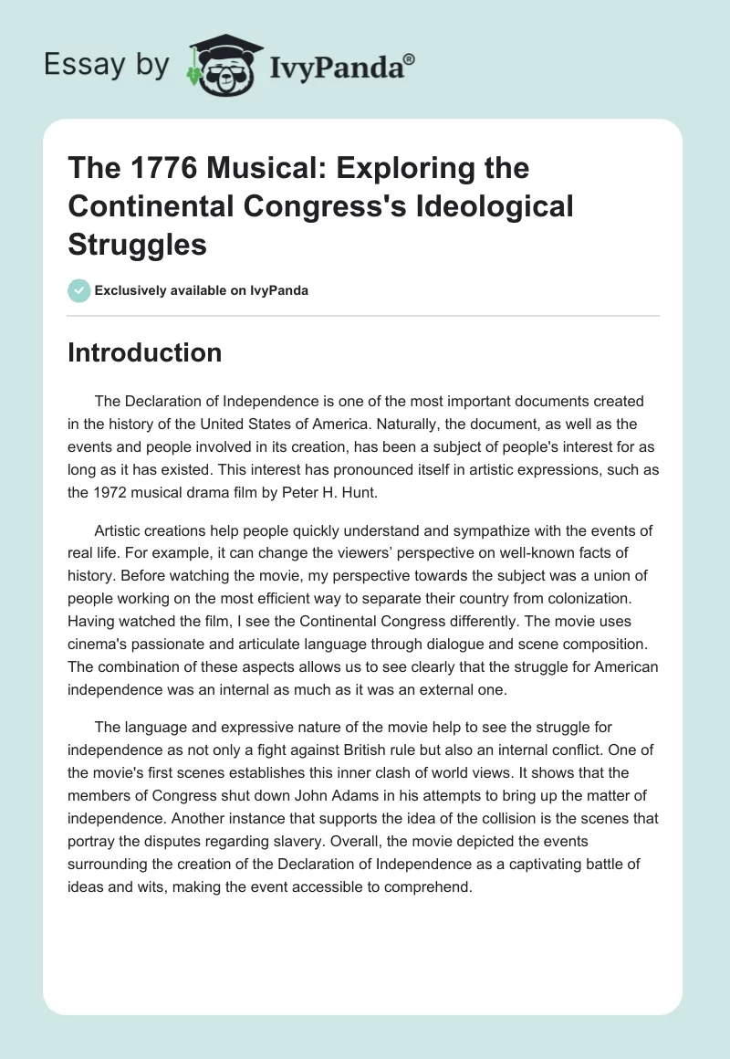 The 1776 Musical: Exploring the Continental Congress's Ideological Struggles. Page 1