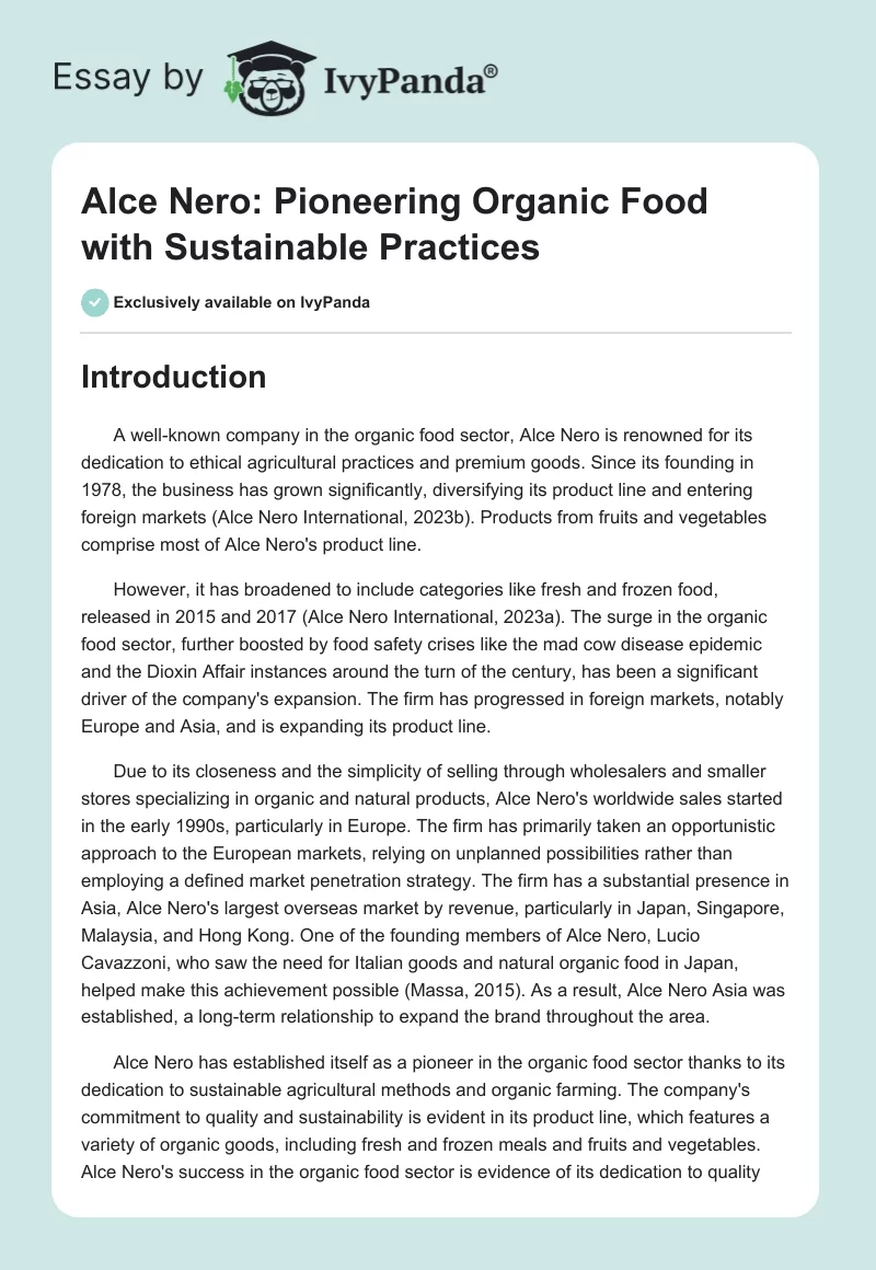 Alce Nero: Pioneering Organic Food with Sustainable Practices. Page 1