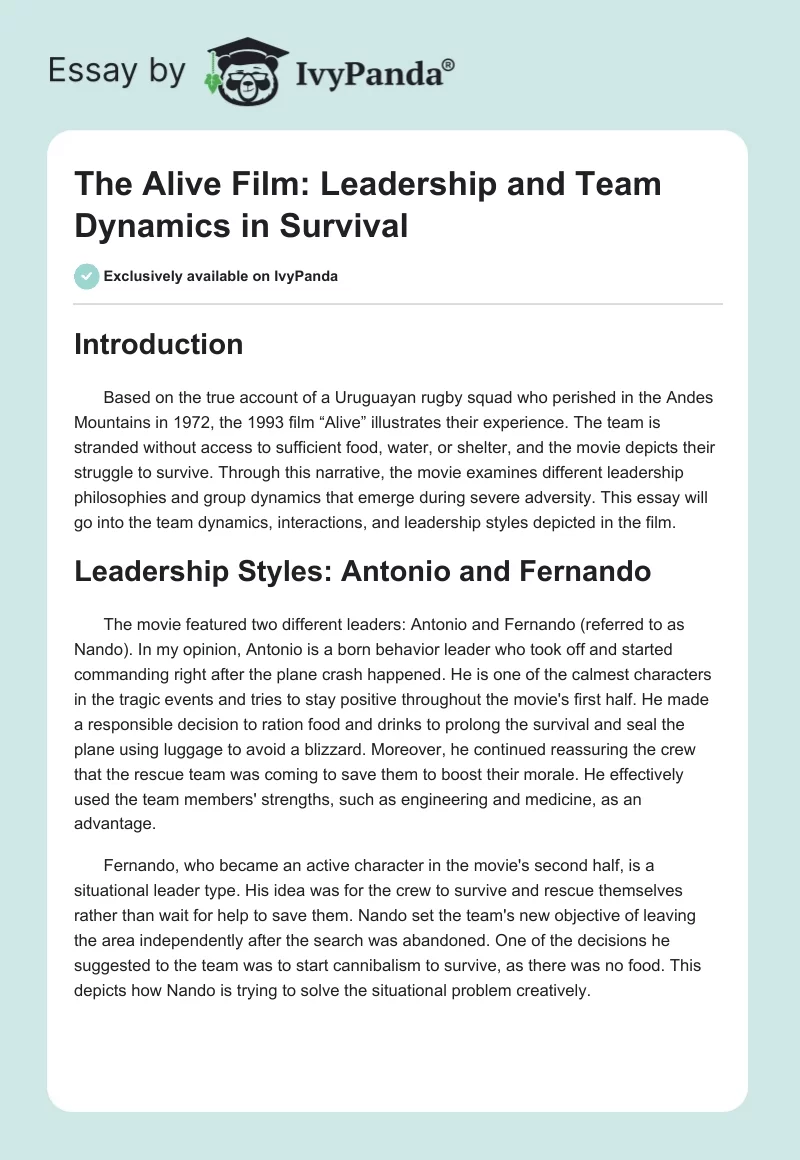 The "Alive" Film: Leadership and Team Dynamics in Survival. Page 1