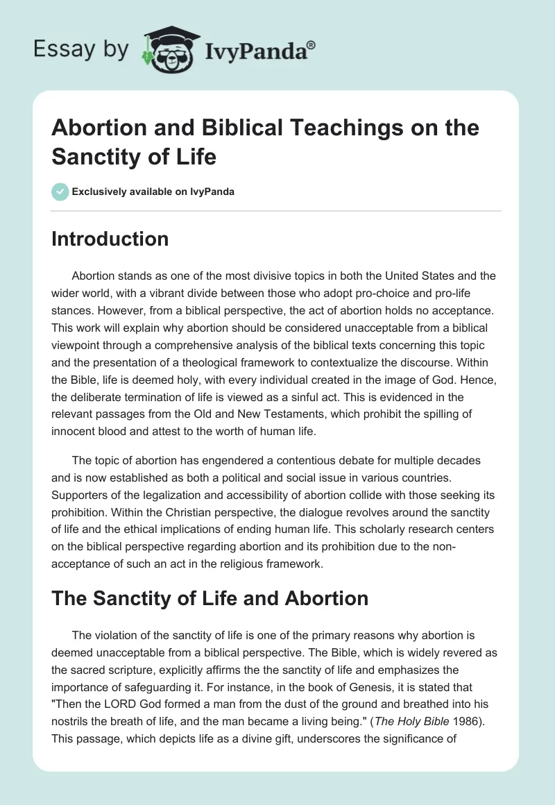 Abortion and Biblical Teachings on the Sanctity of Life. Page 1