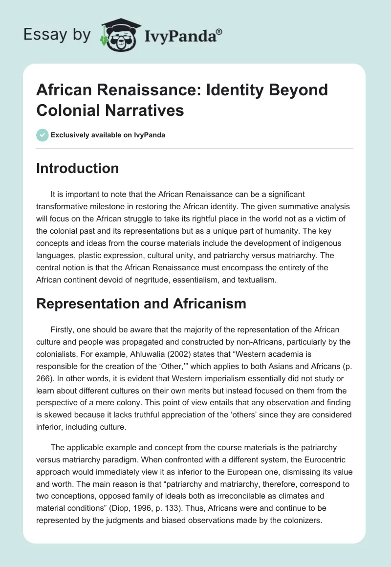 African Renaissance: Identity Beyond Colonial Narratives. Page 1