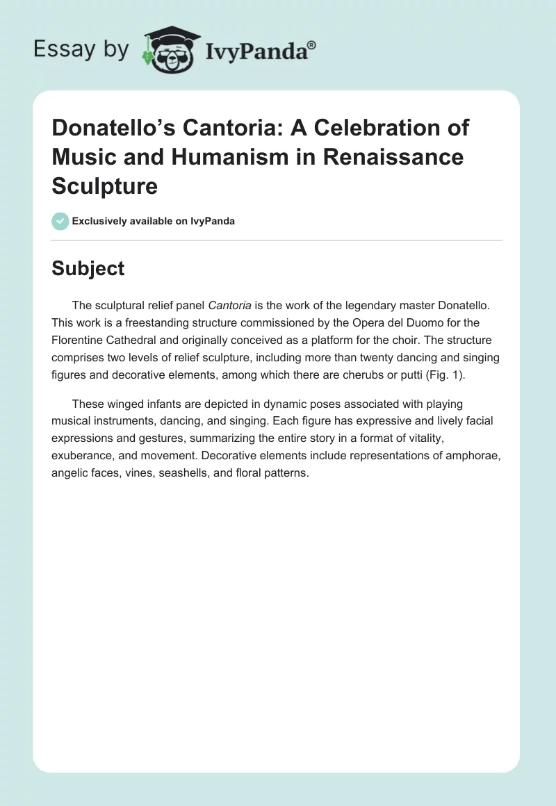 Donatello’s Cantoria: A Celebration of Music and Humanism in Renaissance Sculpture. Page 1