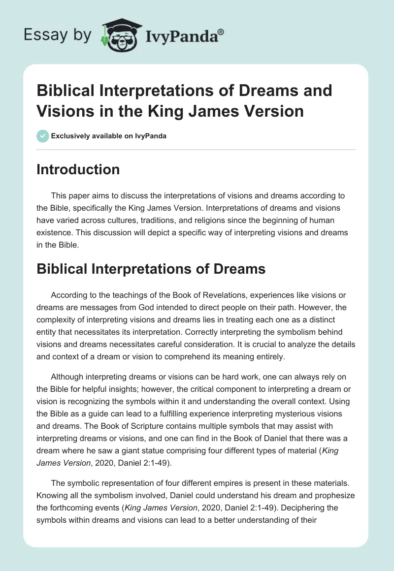 Biblical Interpretations of Dreams and Visions in the King James Version. Page 1