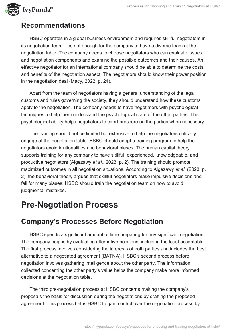 Processes for Choosing and Training Negotiators at HSBC. Page 2