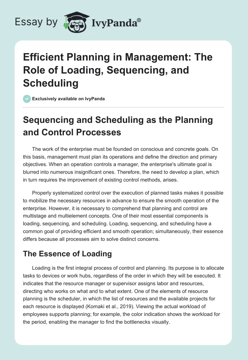 Efficient Planning in Management: The Role of Loading, Sequencing, and Scheduling. Page 1