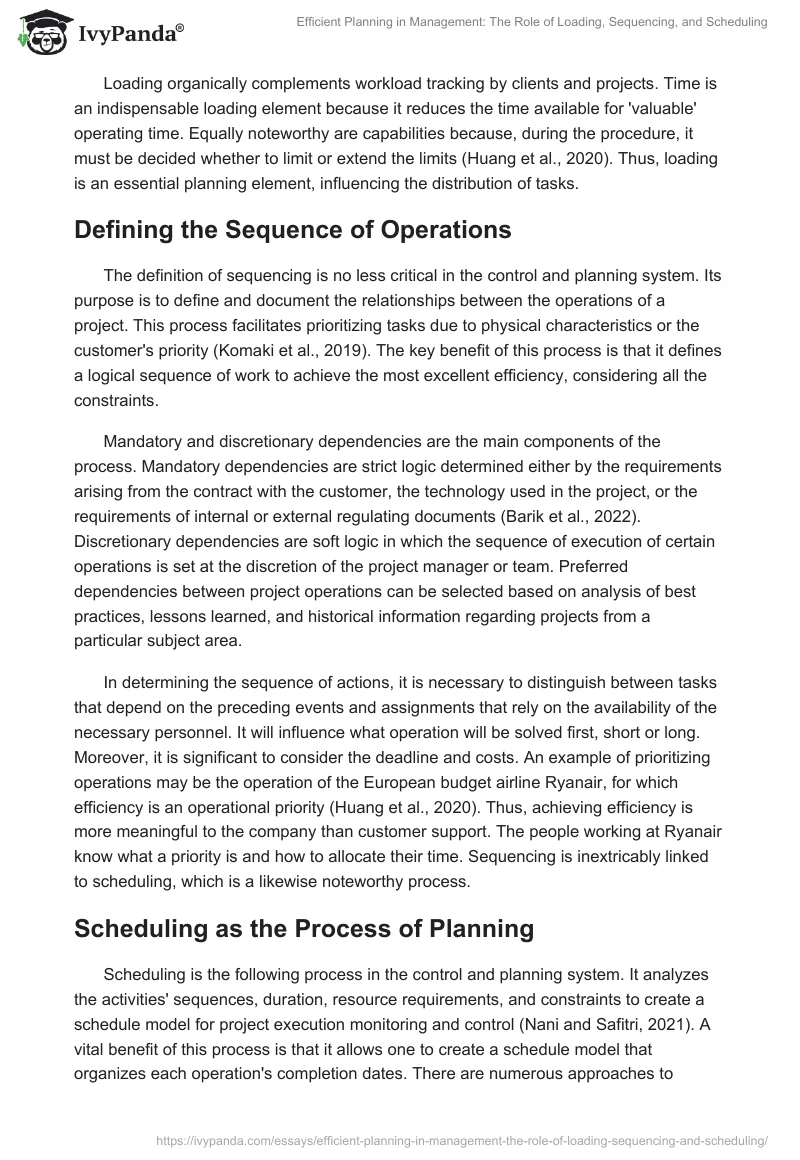 Efficient Planning in Management: The Role of Loading, Sequencing, and Scheduling. Page 2