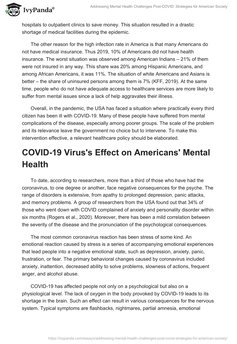 Addressing Mental Health Challenges Post-COVID: Strategies for American Society. Page 2