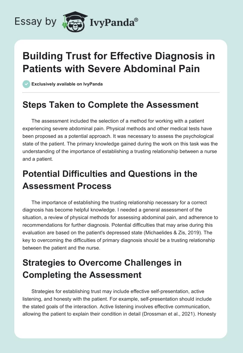 Building Trust for Effective Diagnosis in Patients with Severe Abdominal Pain. Page 1