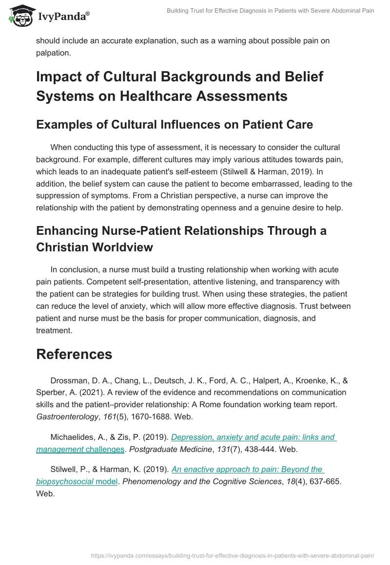 Building Trust for Effective Diagnosis in Patients with Severe Abdominal Pain. Page 2