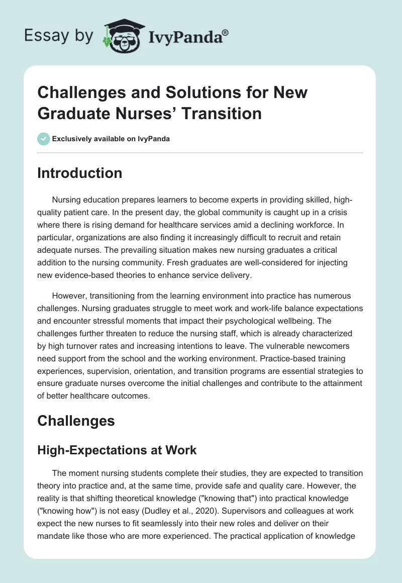 Challenges and Solutions for New Graduate Nurses’ Transition. Page 1