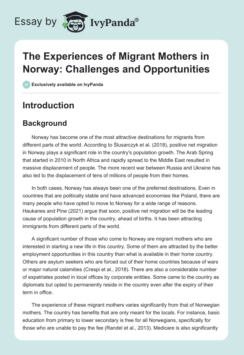 The Experiences of Migrant Mothers in Norway: Challenges and Opportunities. Page 1