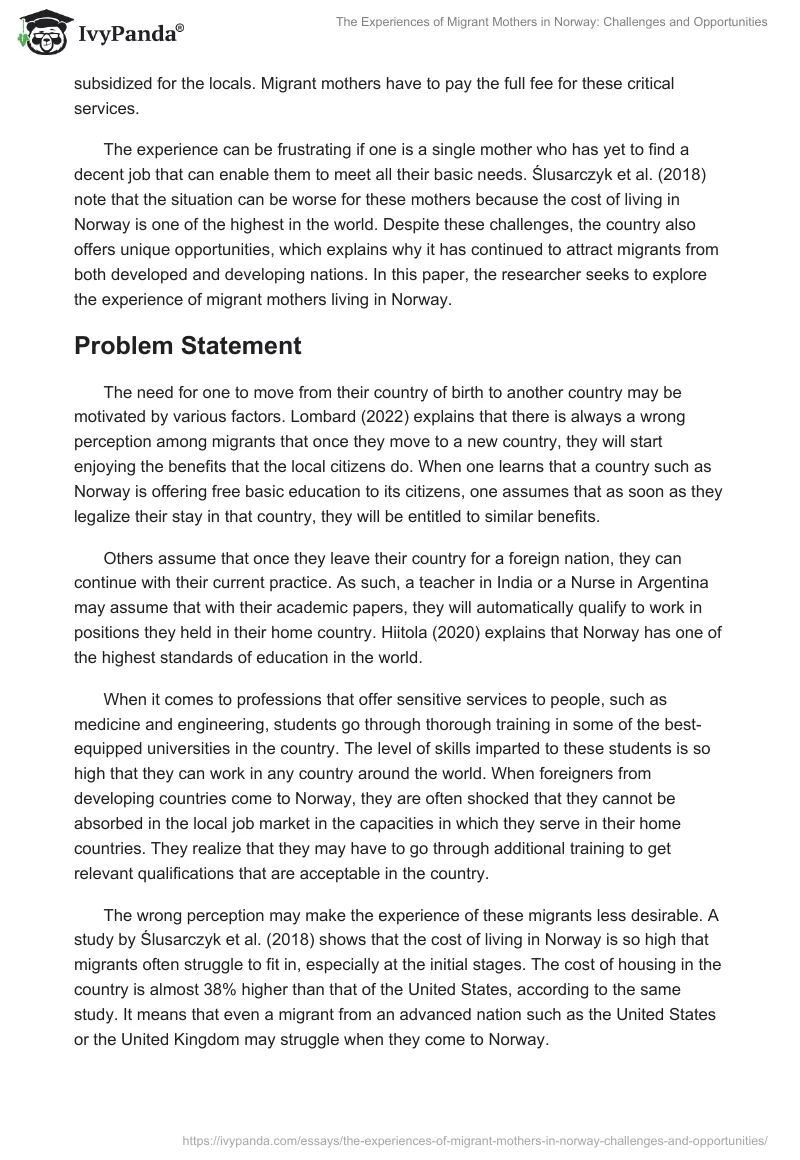 The Experiences of Migrant Mothers in Norway: Challenges and Opportunities. Page 2