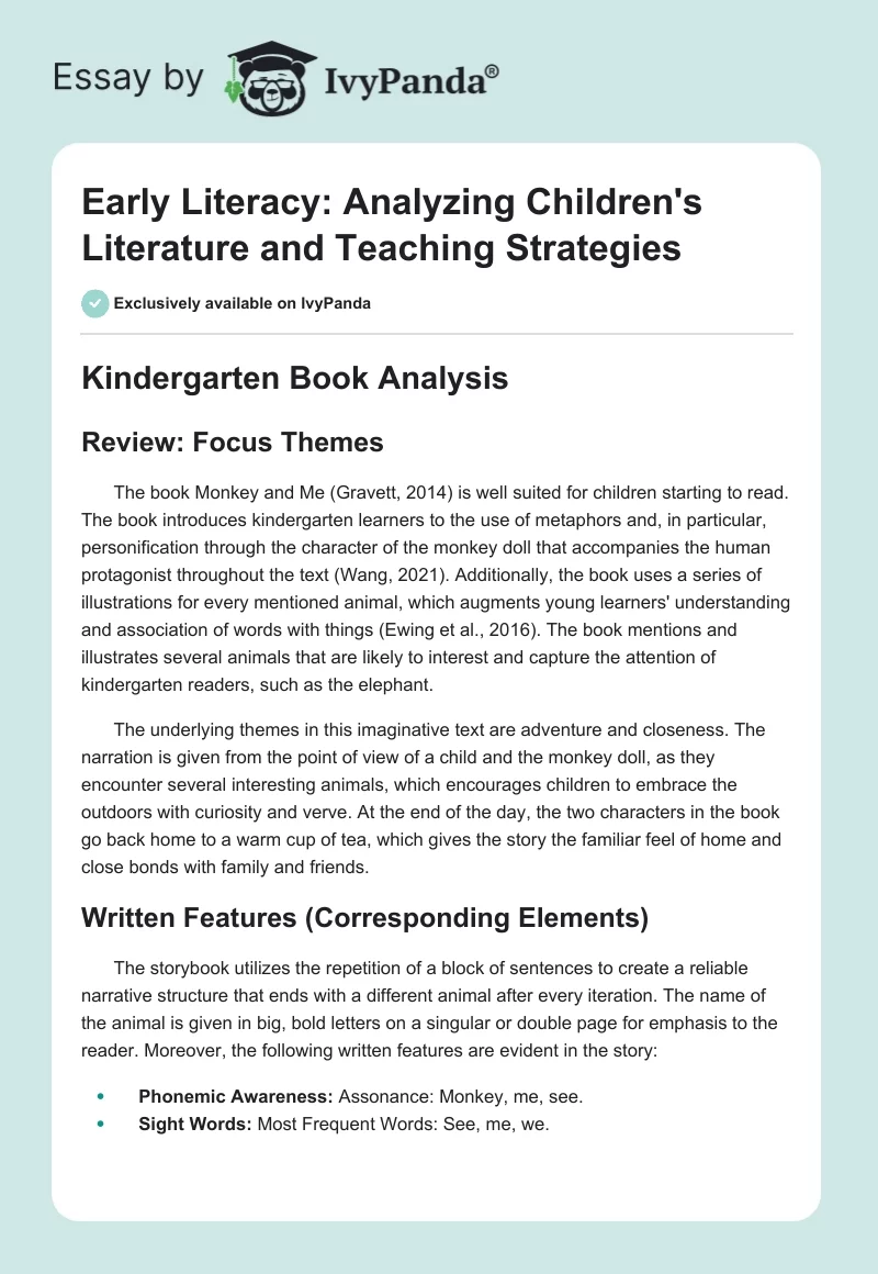 Early Literacy: Analyzing Children's Literature and Teaching Strategies. Page 1