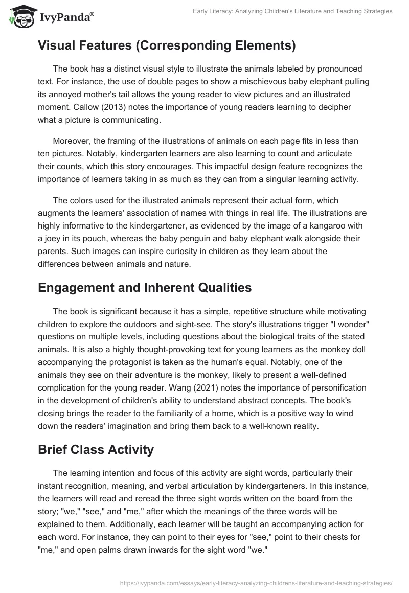 Early Literacy: Analyzing Children's Literature and Teaching Strategies. Page 2