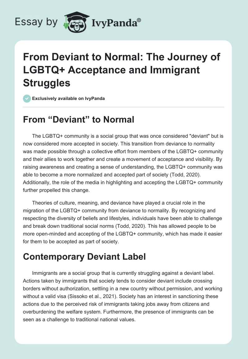 From "Deviant" to Normal: The Journey of LGBTQ+ Acceptance and Immigrant Struggles. Page 1