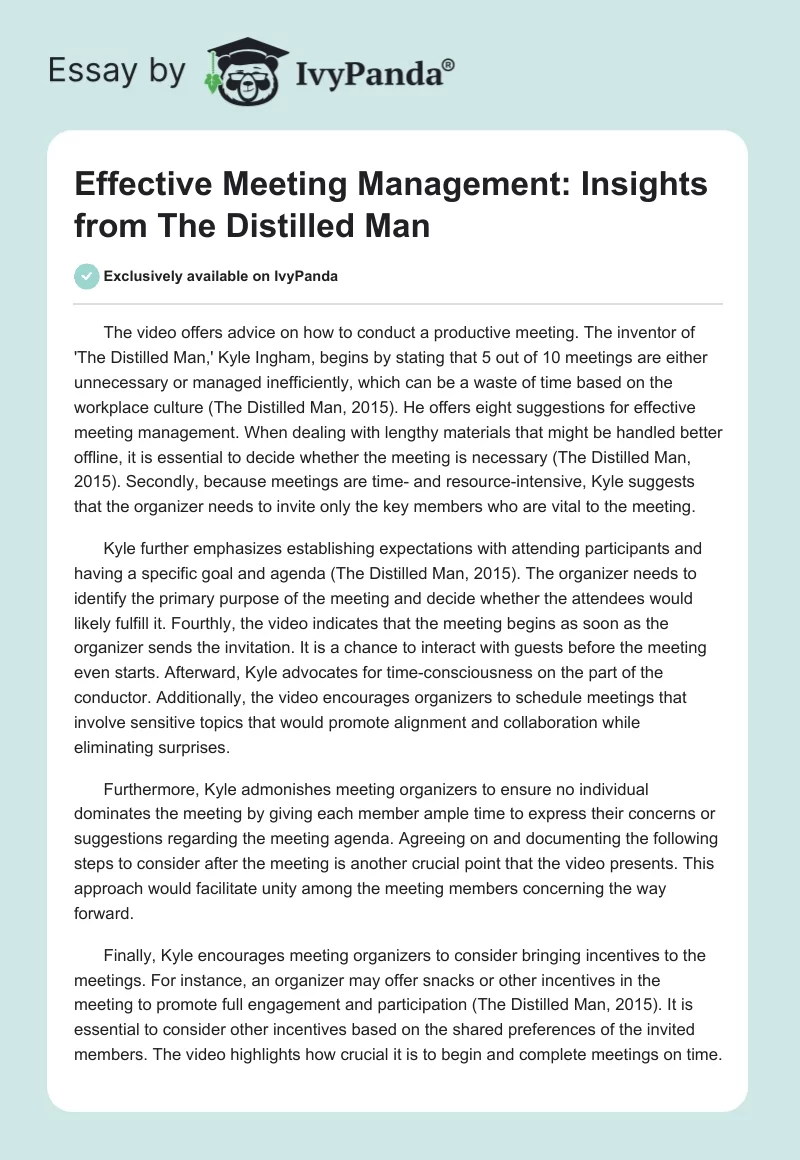 Effective Meeting Management: Insights from "The Distilled Man". Page 1