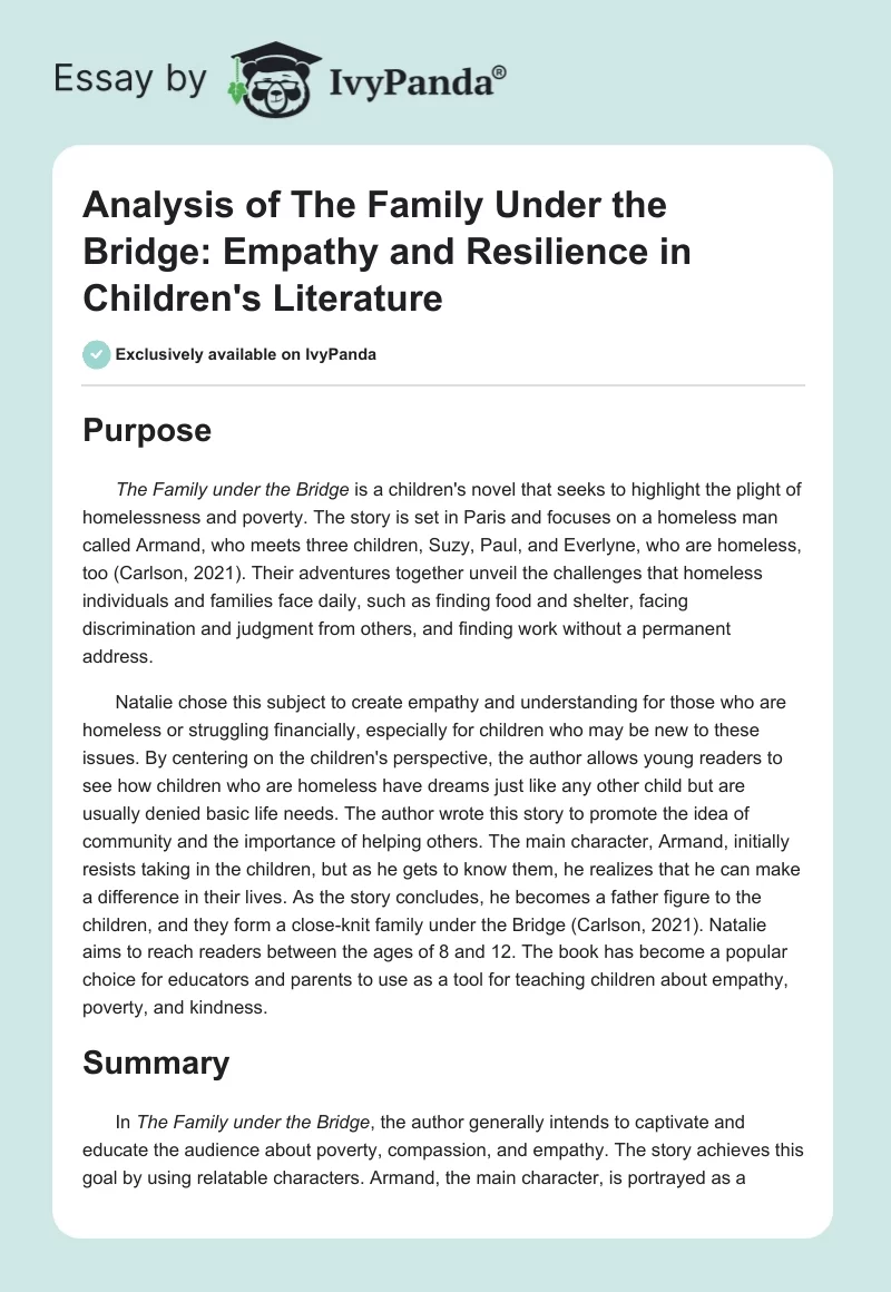 Analysis of The Family Under the Bridge: Empathy and Resilience in Children's Literature. Page 1