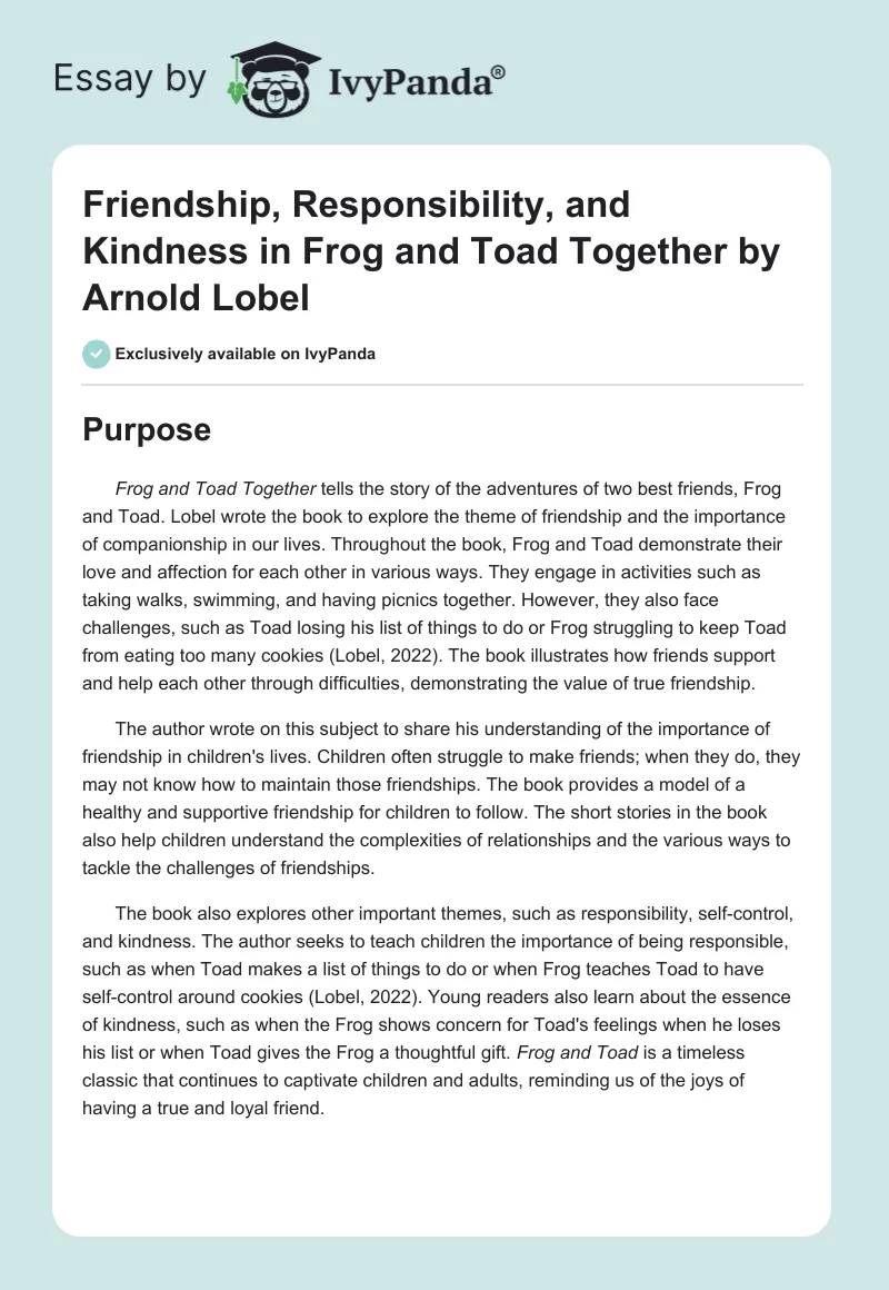 Friendship, Responsibility, and Kindness in Frog and Toad Together by Arnold Lobel. Page 1