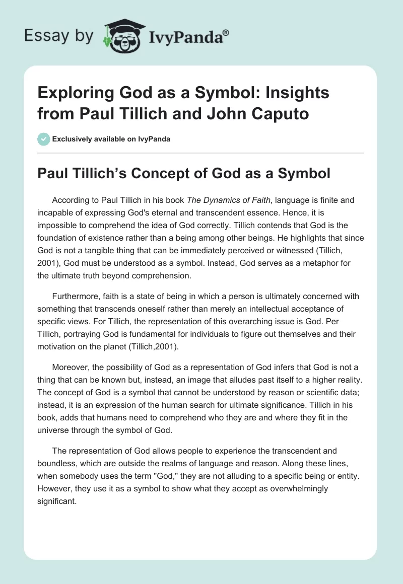 Exploring God as a Symbol: Insights from Paul Tillich and John Caputo. Page 1