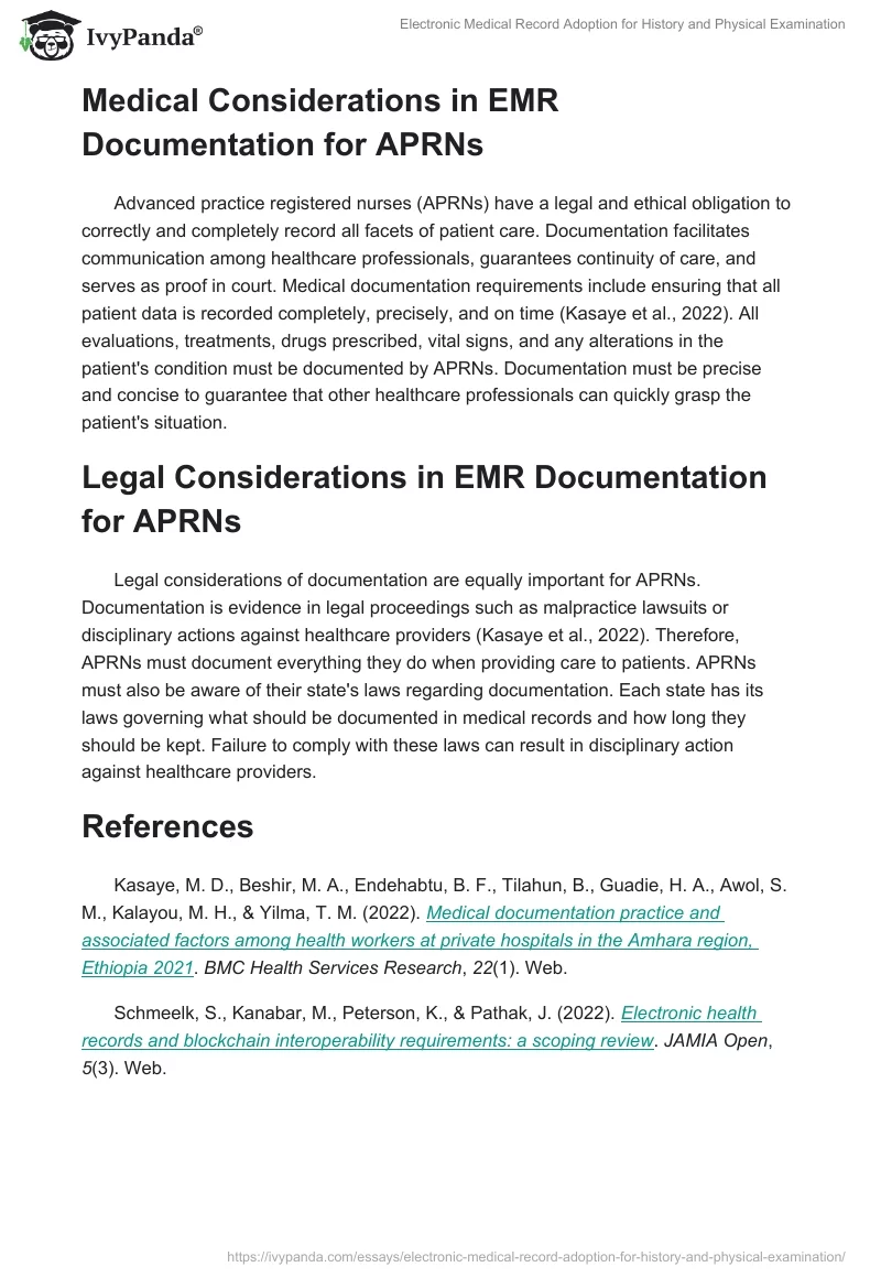 Electronic Medical Record Adoption for History and Physical Examination. Page 2