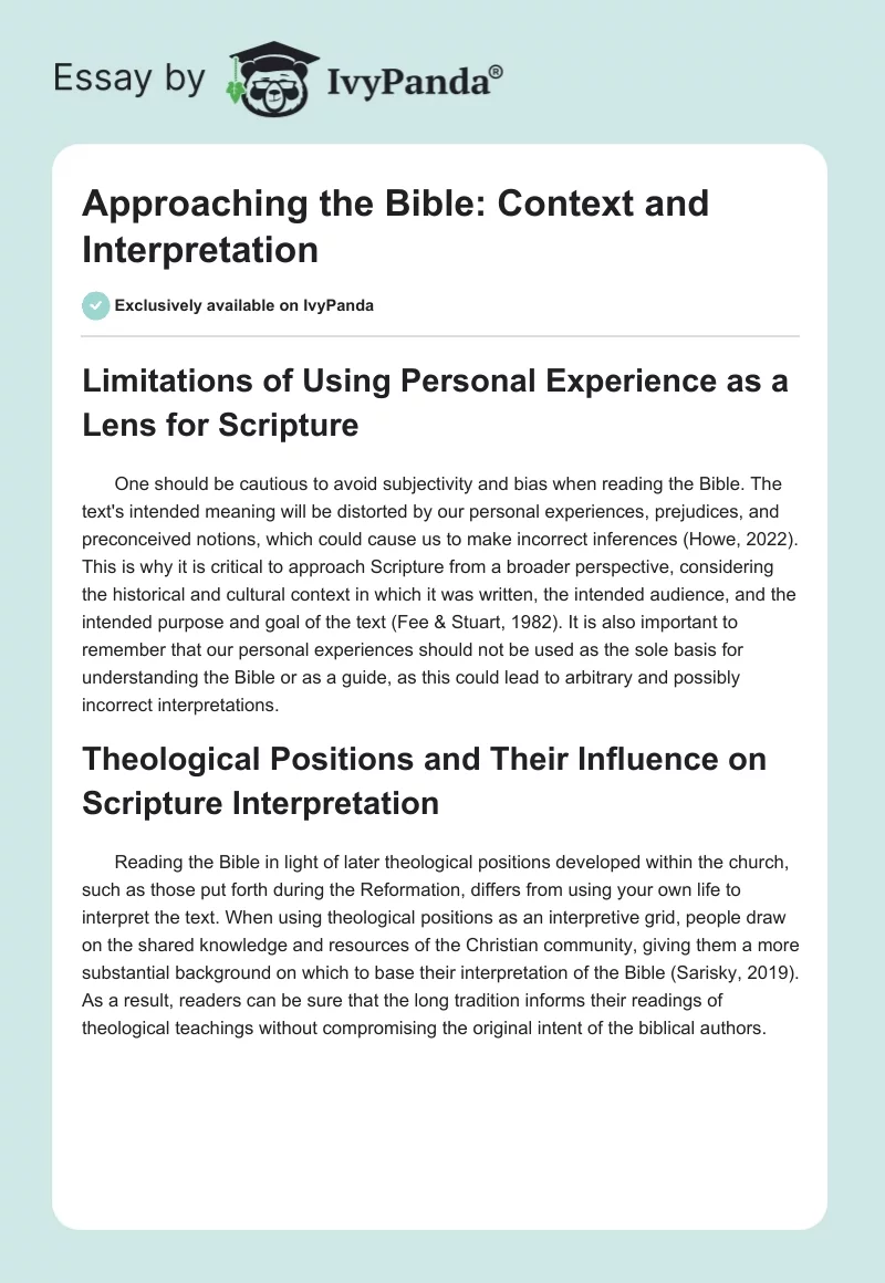 Approaching the Bible: Context and Interpretation. Page 1