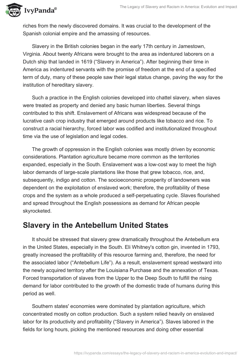 The Legacy of Slavery and Racism in America: Evolution and Impact. Page 2