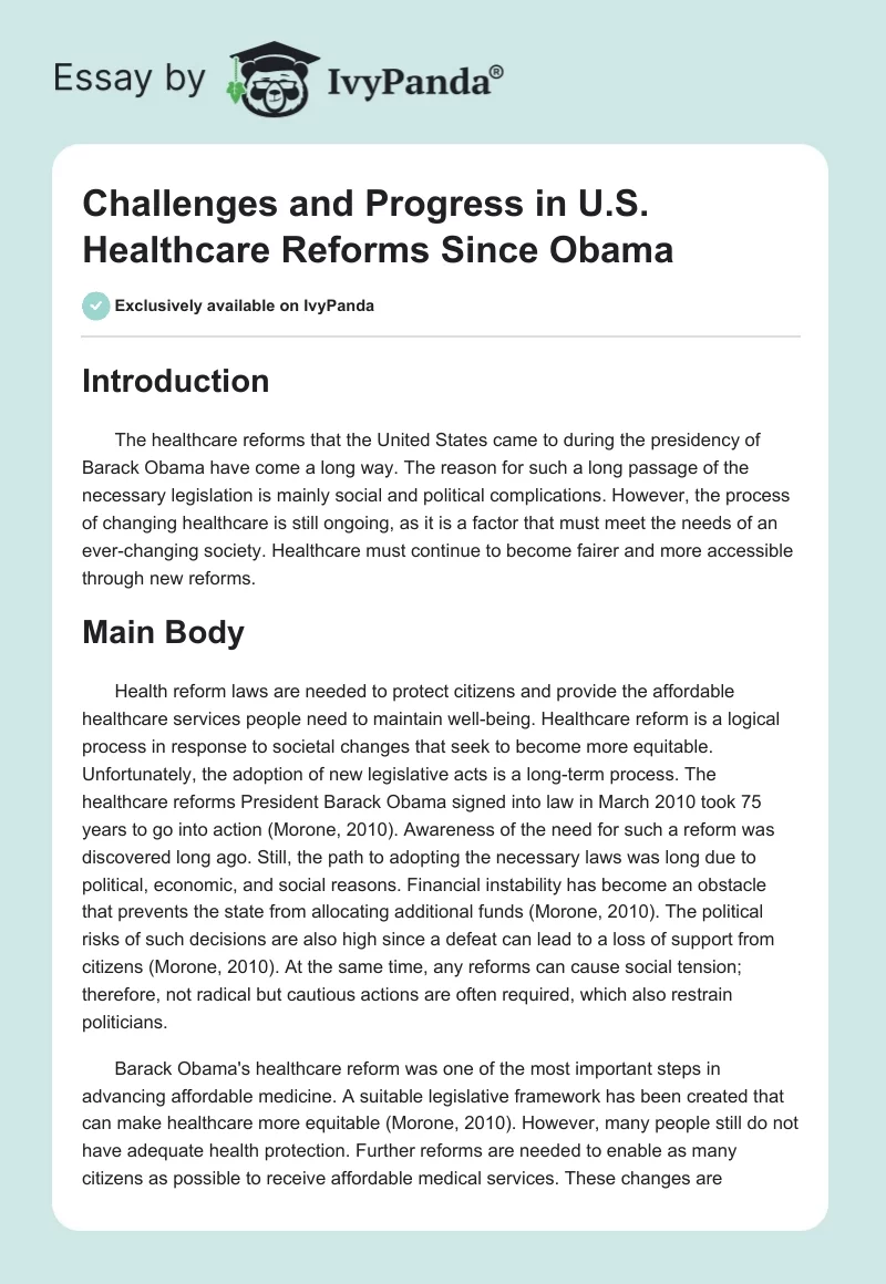 Challenges and Progress in U.S. Healthcare Reforms Since Obama. Page 1