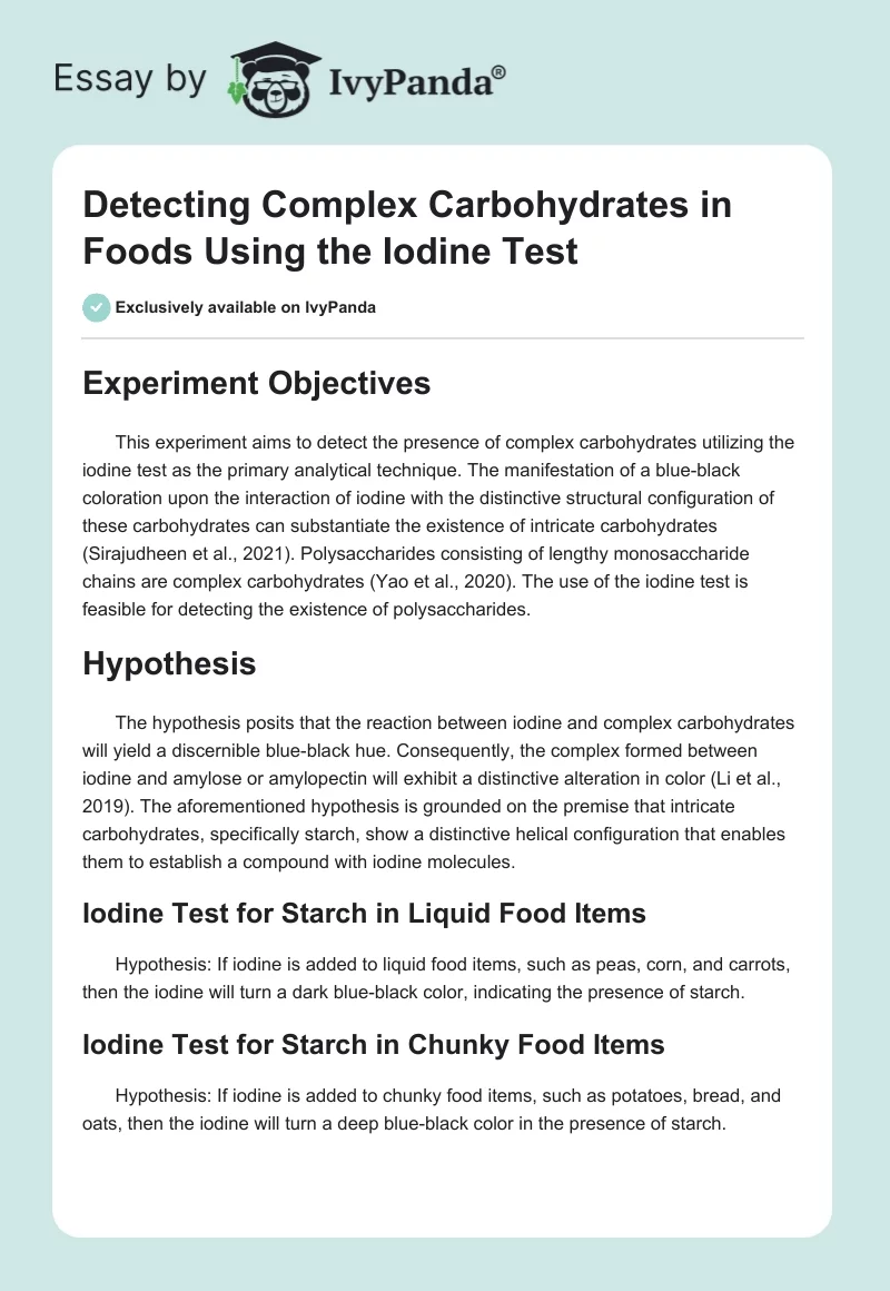 Detecting Complex Carbohydrates in Foods Using the Iodine Test. Page 1