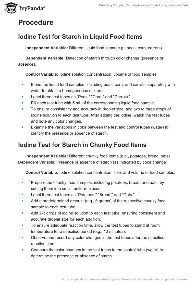 Detecting Complex Carbohydrates in Foods Using the Iodine Test. Page 2