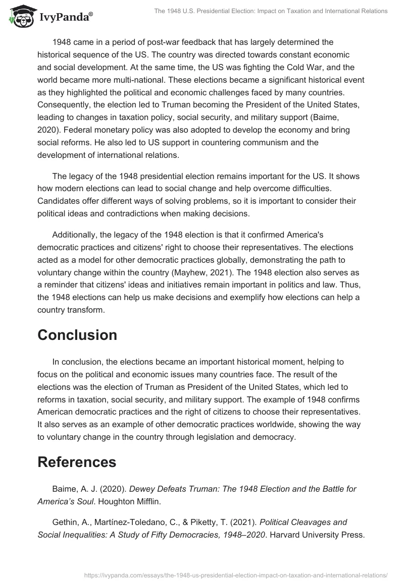 The 1948 U.S. Presidential Election: Impact on Taxation and International Relations. Page 2