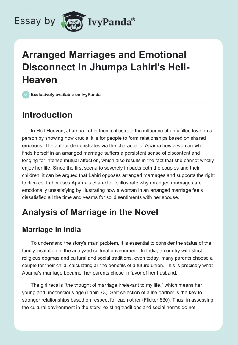 Arranged Marriages and Emotional Disconnect in Jhumpa Lahiri's Hell-Heaven. Page 1