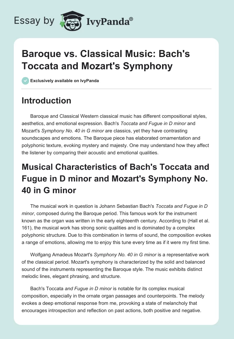 Baroque vs. Classical Music: Bach's Toccata and Mozart's Symphony. Page 1