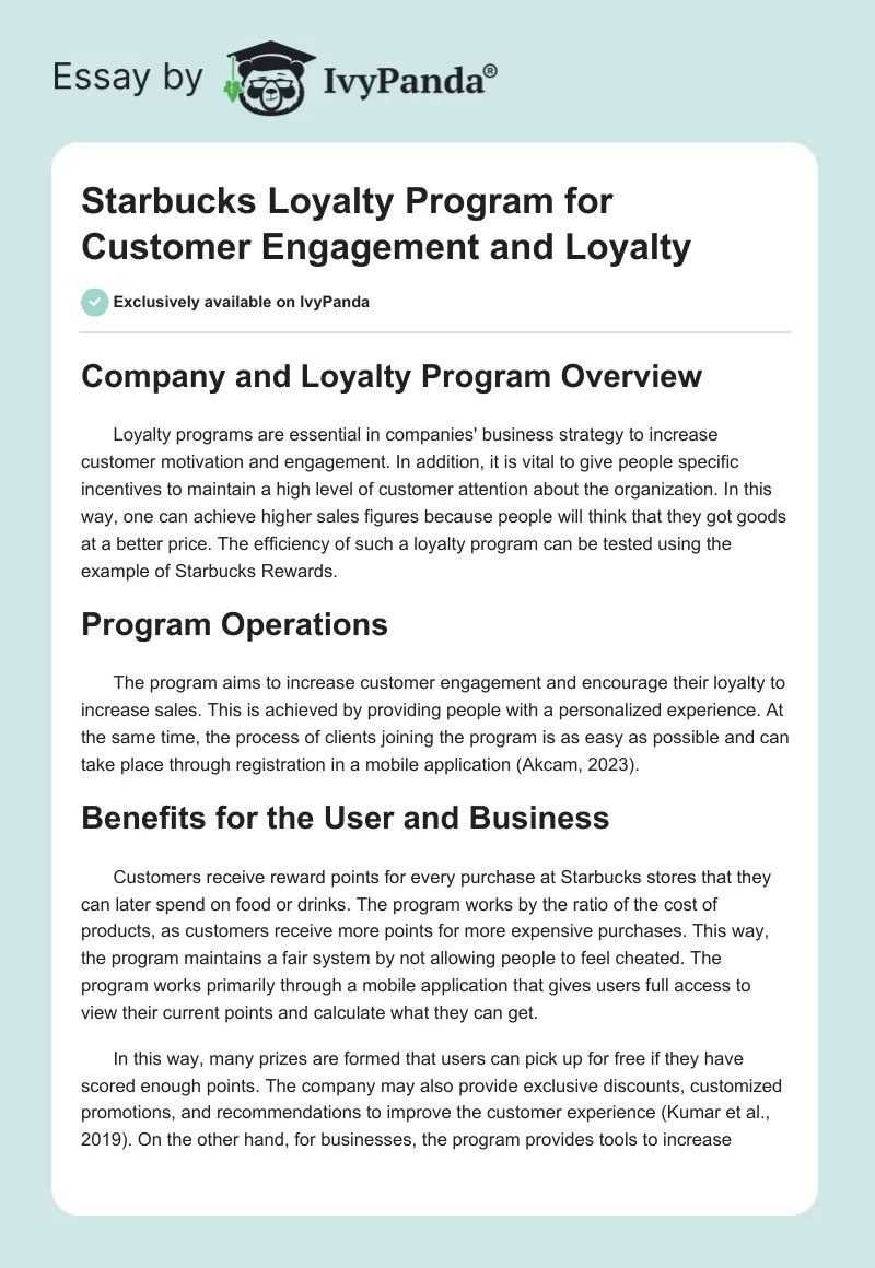 Starbucks Loyalty Program for Customer Engagement and Loyalty. Page 1