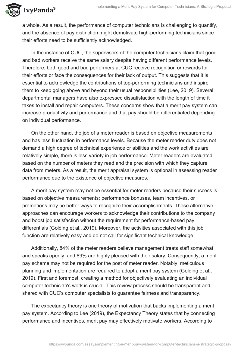 Implementing a Merit Pay System for Computer Technicians: A Strategic Proposal. Page 2