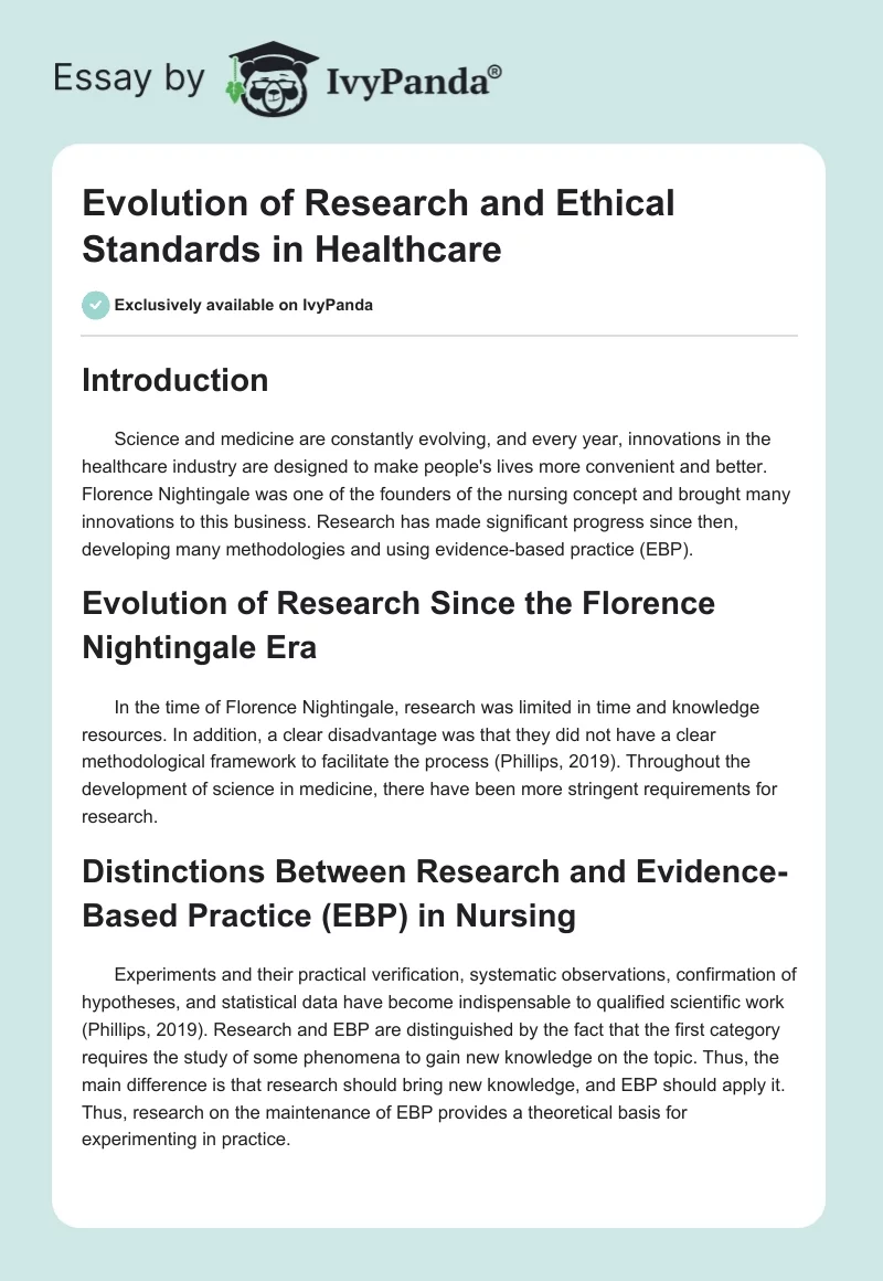 Evolution of Research and Ethical Standards in Healthcare. Page 1