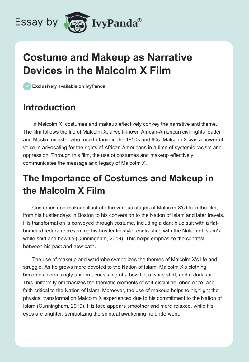 Costume and Makeup as Narrative Devices in the Malcolm X Film. Page 1