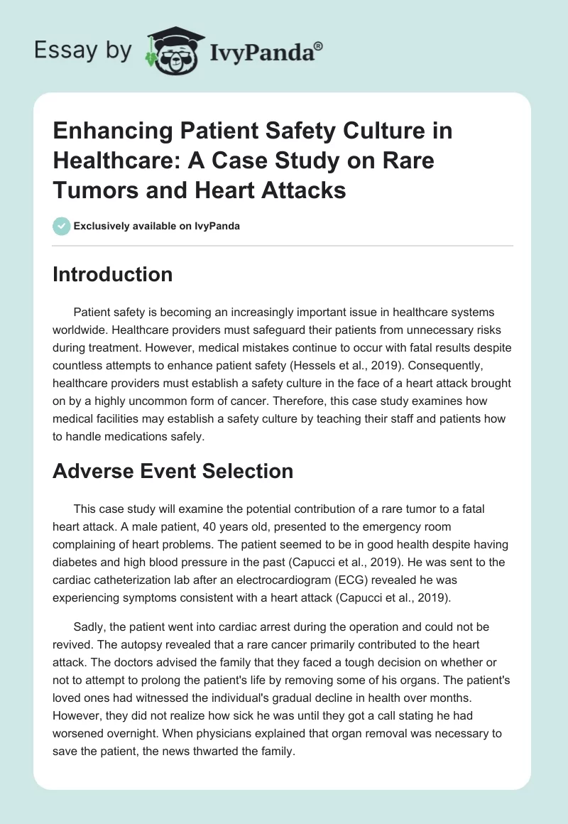 Enhancing Patient Safety Culture in Healthcare: A Case Study on Rare Tumors and Heart Attacks. Page 1