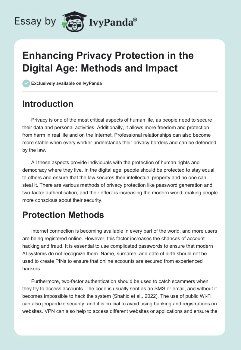 Enhancing Privacy Protection in the Digital Age: Methods and Impact. Page 1