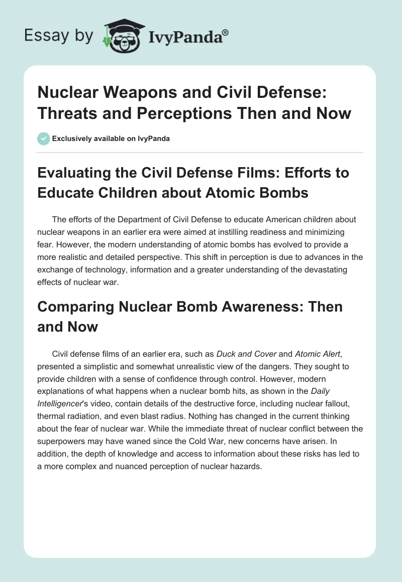 Nuclear Weapons and Civil Defense: Threats and Perceptions Then and Now. Page 1