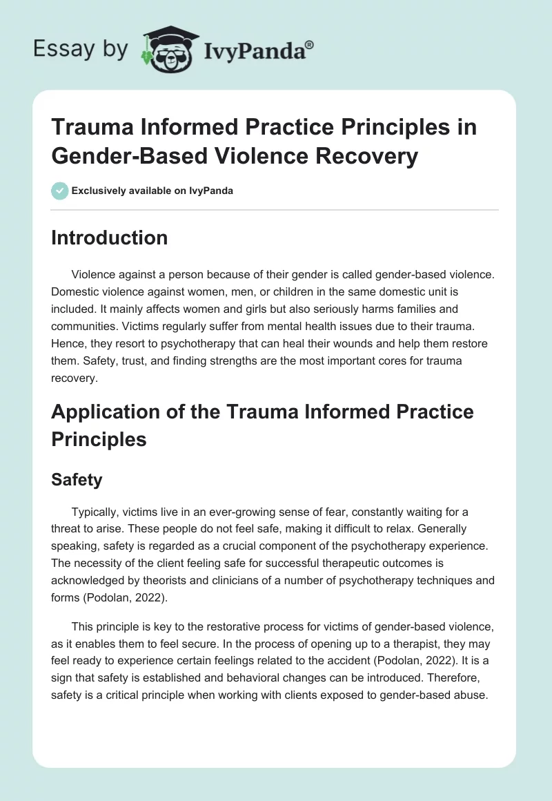 Trauma Informed Practice Principles in Gender-Based Violence Recovery. Page 1