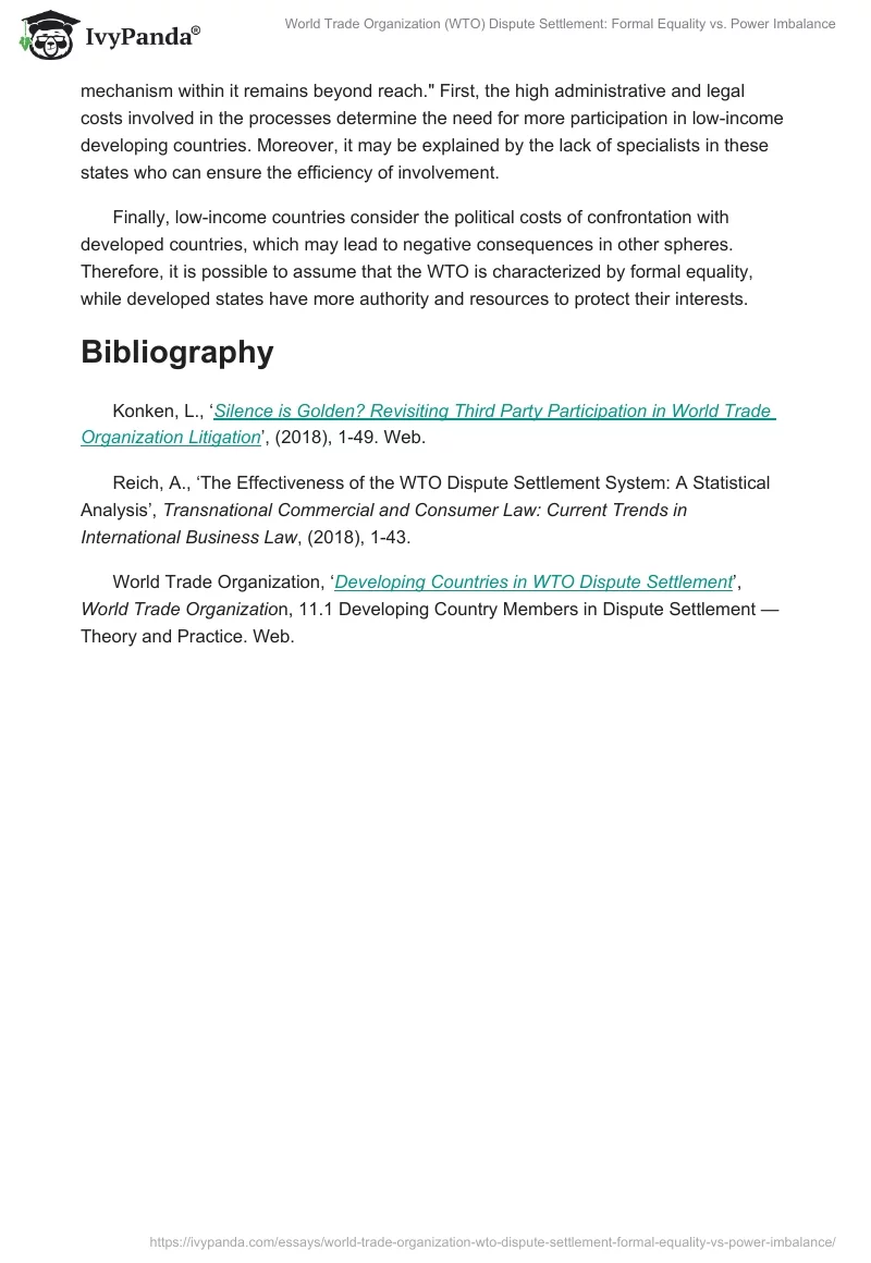 World Trade Organization (WTO) Dispute Settlement: Formal Equality vs. Power Imbalance. Page 2