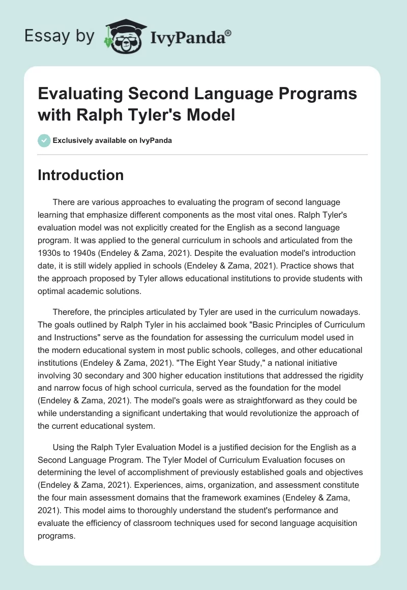 Evaluating Second Language Programs with Ralph Tyler's Model. Page 1