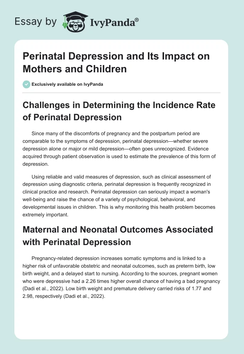 Perinatal Depression and Its Impact on Mothers and Children. Page 1