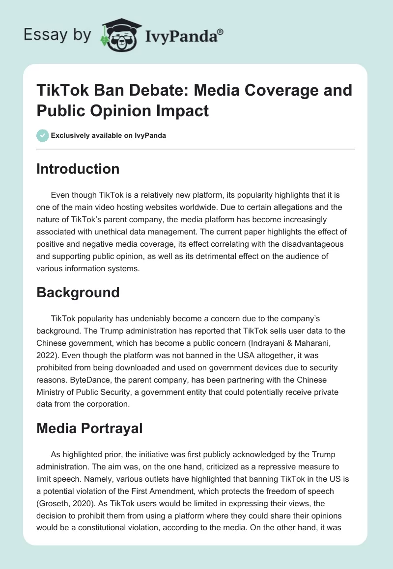 TikTok Ban Debate: Media Coverage and Public Opinion Impact. Page 1