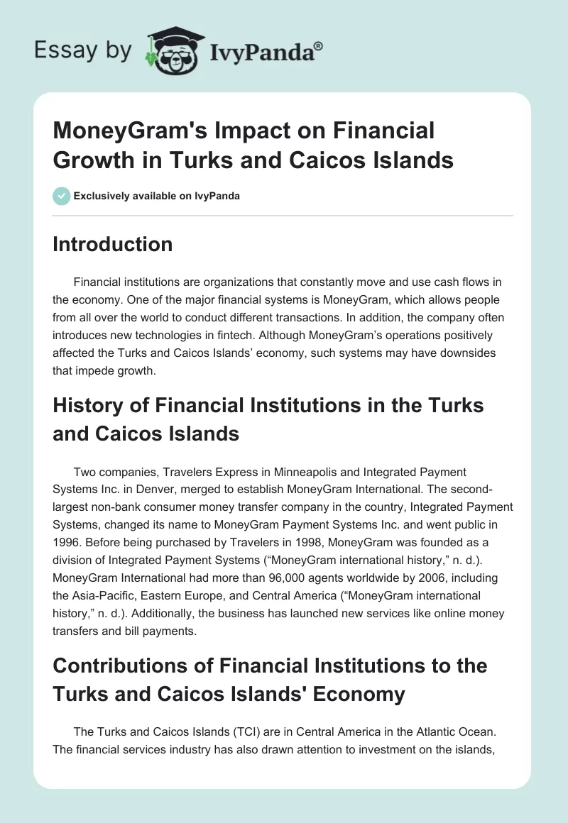 MoneyGram's Impact on Financial Growth in Turks and Caicos Islands. Page 1