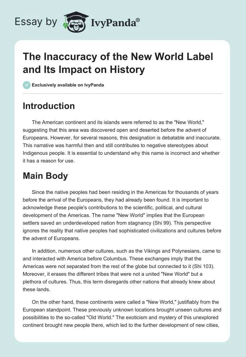 The Inaccuracy of the "New World" Label and Its Impact on History. Page 1