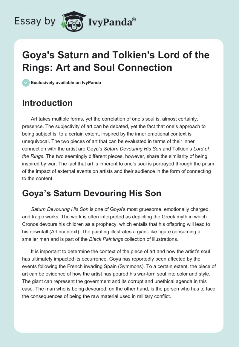 Goya's Saturn and Tolkien's Lord of the Rings: Art and Soul Connection. Page 1